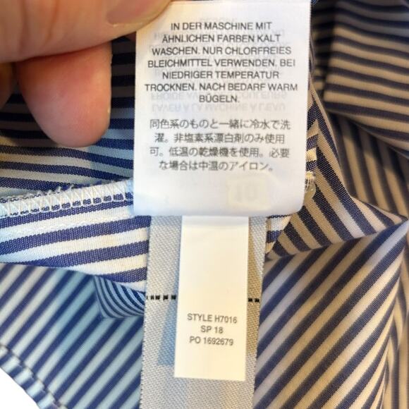 NWT J. Crew Blue White Business Stripe Cotton Wrap Blouse Office Women's Size 12 - Picture 9 of 12